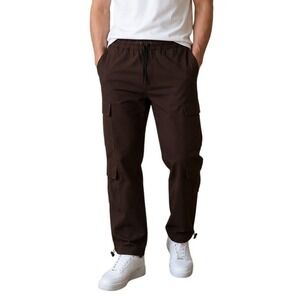 PacSun Mens Straight Leg Cargo Pants Brown Elastic Waist Bungee Cuffs Size S